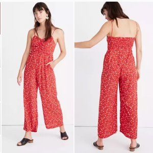 Madewell red prairie floral wide leg jumpsuit size 2